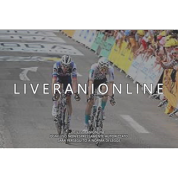 21-07-2023 Tour De France; Tappa 19 Moirans En Montagne - Poligny; 2023, Bahrain - Victorious; 2023, Soudal - Quickstep; Mohoric, Matej; Asgreen, Kasper; Poligny; ©SIROTTI / AGENZIA ALDO LIVERANI SAS
