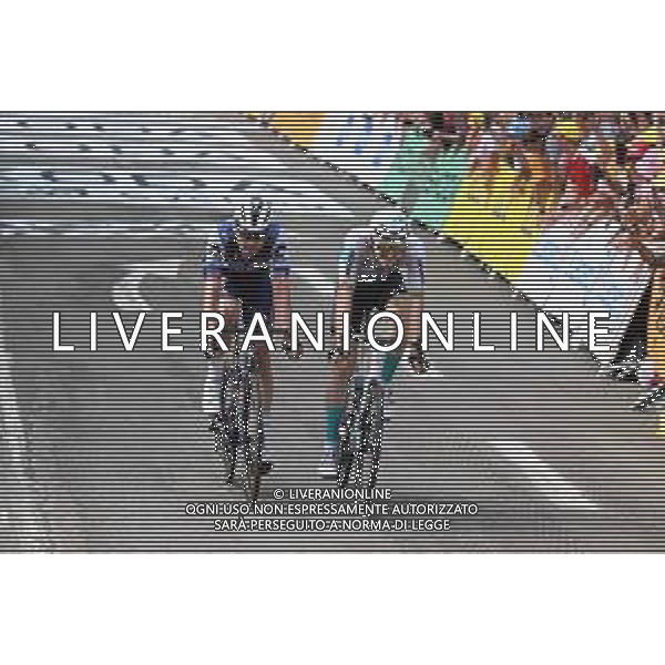 21-07-2023 Tour De France; Tappa 19 Moirans En Montagne - Poligny; 2023, Bahrain - Victorious; 2023, Soudal - Quickstep; Mohoric, Matej; Asgreen, Kasper; Poligny; ©SIROTTI / AGENZIA ALDO LIVERANI SAS