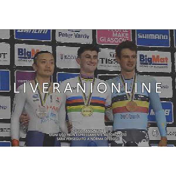03-08-2023 World Championships Elite Track; Giornata 01; 2023, Great Britain; 2023, Belgium; Tidball, William; Kuboki, Kazushige; Dens, Tuur; Glasgow - Sir Chris Hoy Velodrome; ©SIROTTI / AGENZIA ALDO LIVERANI SAS