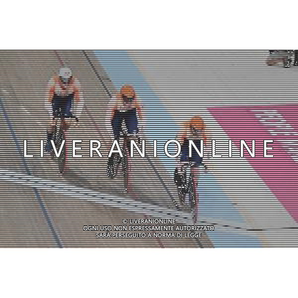 04-08-2023 World Championships Elite Track; Giornata 02; 2023, Olanda; Van Den Berg, Roy; Lavreysen, Harrie; Hoogland, Jeffrey; Glasgow - Sir Chris Hoy Velodrome; ©SIROTTI/AGENZIA ALDO LIVERANI SAS