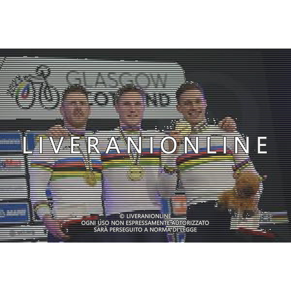 04-08-2023 World Championships Elite Track; Giornata 02; 2023, Olanda; Van Den Berg, Roy; Lavreysen, Harrie; Hoogland, Jeffrey; Glasgow - Sir Chris Hoy Velodrome; ©SIROTTI/AGENZIA ALDO LIVERANI SAS