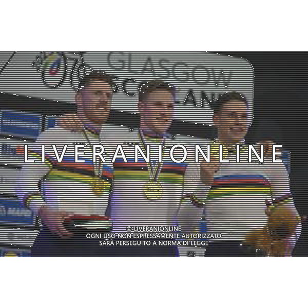 04-08-2023 World Championships Elite Track; Giornata 02; 2023, Olanda; Van Den Berg, Roy; Lavreysen, Harrie; Hoogland, Jeffrey; Glasgow - Sir Chris Hoy Velodrome; ©SIROTTI/AGENZIA ALDO LIVERANI SAS