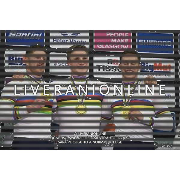 04-08-2023 World Championships Elite Track; Giornata 02; 2023, Olanda; Van Den Berg, Roy; Lavreysen, Harrie; Hoogland, Jeffrey; Glasgow - Sir Chris Hoy Velodrome; ©SIROTTI/AGENZIA ALDO LIVERANI SAS