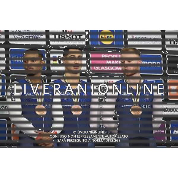 04-08-2023 World Championships Elite Track; Giornata 02; 2023, France; Grengbo, Florian; Vigier, Sebastien; Helal, Rayan; Glasgow - Sir Chris Hoy Velodrome; ©SIROTTI/AGENZIA ALDO LIVERANI SAS