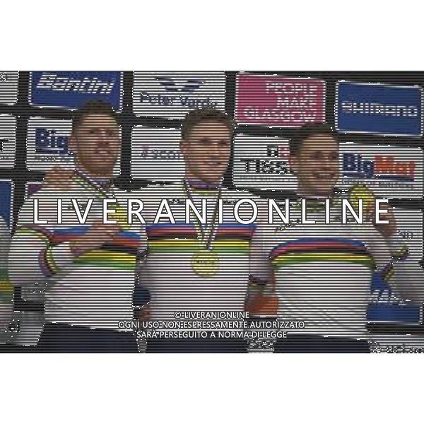 04-08-2023 World Championships Elite Track; Giornata 02; 2023, Olanda; Van Den Berg, Roy; Lavreysen, Harrie; Hoogland, Jeffrey; Glasgow - Sir Chris Hoy Velodrome; ©SIROTTI/AGENZIA ALDO LIVERANI SAS