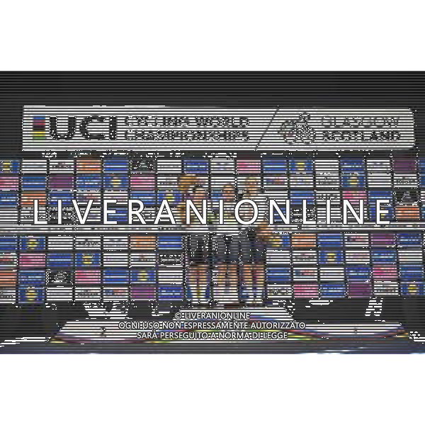 04-08-2023 World Championships Elite Women Track; Giornata 02; 2023, Germany; 2023, Australia; Hinze, Emma; Friedrich, Lea Sophie; Clonan, Kristina; Glasgow - Sir Chris Hoy Velodrome; ©SIROTTI/AGENZIA ALDO LIVERANI SAS