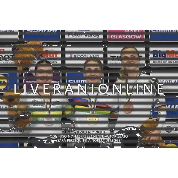 04-08-2023 World Championships Elite Women Track; Giornata 02; 2023, Germany; 2023, Australia; Hinze, Emma; Friedrich, Lea Sophie; Clonan, Kristina; Glasgow - Sir Chris Hoy Velodrome; ©SIROTTI/AGENZIA ALDO LIVERANI SAS