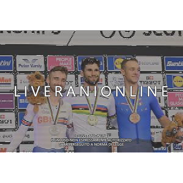 06-08-2023 World Championships Elite Track; Giornata 04; 2023, Ineos Grenadiers; 2023, Bahrain - Victorious; Ganna, Filippo; Bigham, Daniel; Milan, Jonathan; Glasgow - Sir Chris Hoy Velodrom; ©SIROTTI/AGENZIA ALDO LIVERANI SAS