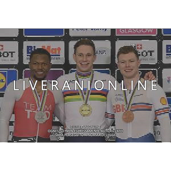 07-08-2023 World Championships Elite Track; Giornata 05; 2023, Olanda; 2023, Trinidad E Tobago; 2023, Great Britain; Lavreysen, Harrie; Paul, Nicholas; Carlin, Jack; Glasgow - Sir Chris Hoy Velodrome; ©SIROTTI/AGENZIA ALDO LIVERANI SAS