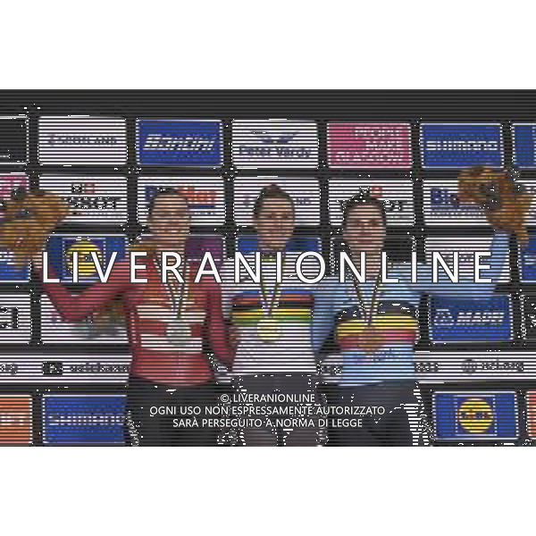 09-08-2023 World Championships Elite Women Track; Giornata 07; 2023, Usa; 2023, Danimarca; 2023, Belgium; Valente, Jennifer; Dideriksen, Amalie; Kopecky, Lotte; Glasgow - Sir Chris Hoy Velodrome; ©SIROTTI/AGENZIA ALDO LIVERANI SAS