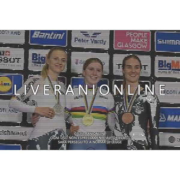 09-08-2023 World Championships Elite Women Track; Giornata 07; 2023, Great Britain; 2023, Germany; 2023, New Zealand; Finucane, Emma; Friedrich, Lea Sophie; Andrews, Ellesse; Glasgow - Sir Chris Hoy Velodrome; ©SIROTTI/AGENZIA ALDO LIVERANI SAS