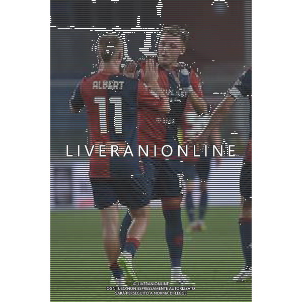 TVRG Genoa vs Modena nella foto Albert Gudmundsson (Genoa) e Mateo Retegui (Genoa) esultano dopo il gol del 3 a 2 Genova 11-08-2023 Stadio Luigi Ferraris - Marassi Coppa Italia Frecciarossa - 32mi di finale foto Roberto Garavaglia/ag. Aldo Liverani sas/AGENZIA ALDO LIVERANI SAS