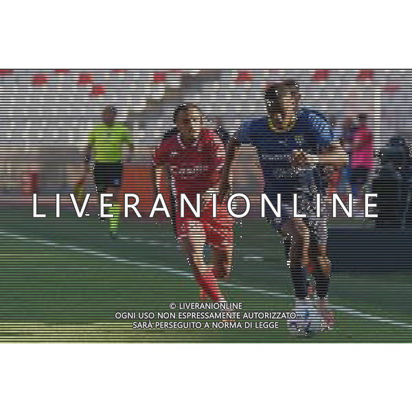 Ange-Yoan Bonny (Parma Calcio) and Mehdi Dorval (SSC Bari) during the Coppa Italia Round of 32 match between SSC Bari and Parma Calcio at stadio San Nicola on August 12, 2023 in Bari, Italy. (Photo by Emmanuele Mastrodonato/ag. Aldo Liverani sas)