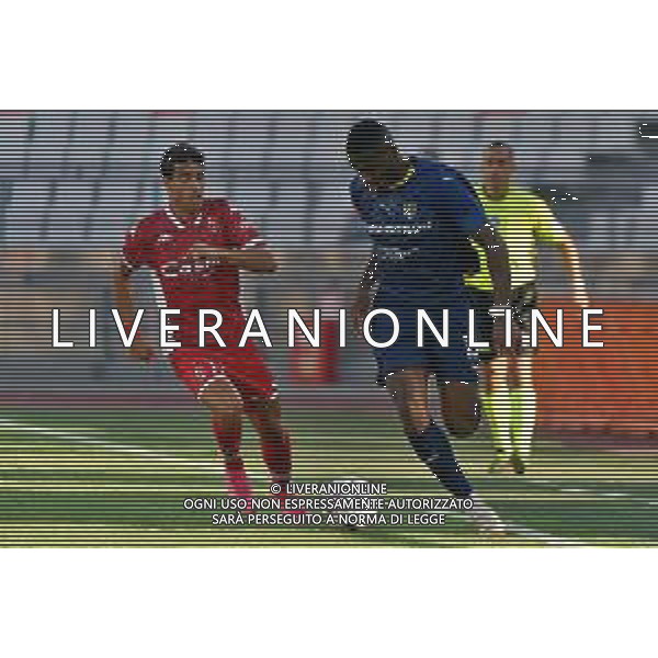 Ange-Yoan Bonny (Parma Calcio) and Gregorio Morachioli (SSC Bari) during the Coppa Italia Round of 32 match between SSC Bari and Parma Calcio at stadio San Nicola on August 12, 2023 in Bari, Italy. (Photo by Emmanuele Mastrodonato/ag. Aldo Liverani sas)