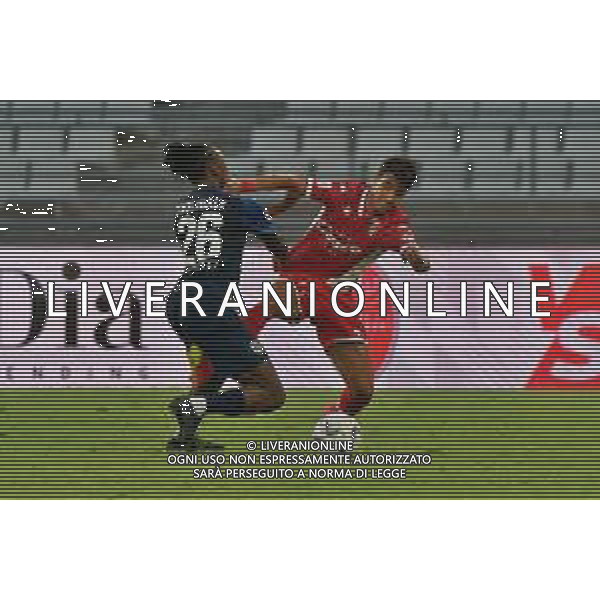 Gregorio Morachioli (SSC Bari) and Woyo Coulibaly (Parma Calcio) during the Coppa Italia Round of 32 match between SSC Bari and Parma Calcio at stadio San Nicola on August 12, 2023 in Bari, Italy. (Photo by Emmanuele Mastrodonato/ag. Aldo Liverani sas)