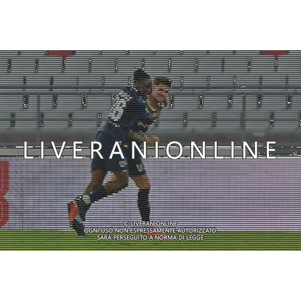 Dennis Man (Parma Calcio) celebrates after scoring a goal with Woyo Coulibaly (Parma Calcio) during the Coppa Italia Round of 32 match between SSC Bari and Parma Calcio at stadio San Nicola on August 12, 2023 in Bari, Italy. (Photo by Emmanuele Mastrodonato/ag. Aldo Liverani sas)