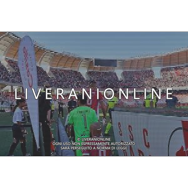 SSC Bari players enter the pitch during the Coppa Italia Round of 32 match between SSC Bari and Parma Calcio at stadio San Nicola on August 12, 2023 in Bari, Italy. (Photo by Emmanuele Mastrodonato/ag. Aldo Liverani sas)