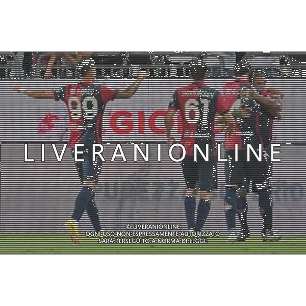12-8-2023. Cagliari calcio-Palermo calcio. Trentaduesimi Coppa Italia Freccia Rossa 2023/2024, Stadio Unipol Domus Cagliari. Foto Salvatore Moi/Agenzia Aldo Liverani s.a.s. Nella foto: Gol ed esultanza del Cagliari in casa contro il Palermo, nello stadio Unipol Domus di Cagliari. Segna:Alberto Dossena Cagliari ©MOI SALVATORE / AGENZIA ALDO LIVERANI SAS  