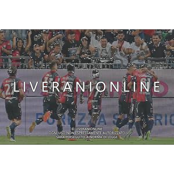 12-8-2023. Cagliari calcio-Palermo calcio. Trentaduesimi Coppa Italia Freccia Rossa 2023/2024, Stadio Unipol Domus Cagliari. Foto Salvatore Moi/Agenzia Aldo Liverani s.a.s. Nella foto: Gol ed esultanza del Cagliari in casa contro il Palermo, nello stadio Unipol Domus di Cagliari. Segna:Alberto Dossena Cagliari ©MOI SALVATORE / AGENZIA ALDO LIVERANI SAS  