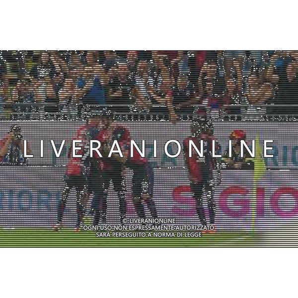 12-8-2023. Cagliari calcio-Palermo calcio. Trentaduesimi Coppa Italia Freccia Rossa 2023/2024, Stadio Unipol Domus Cagliari. Foto Salvatore Moi/Agenzia Aldo Liverani s.a.s. Nella foto: Gol ed esultanza del Cagliari in casa contro il Palermo, nello stadio Unipol Domus di Cagliari. Segna:Alberto Dossena Cagliari ©MOI SALVATORE / AGENZIA ALDO LIVERANI SAS  