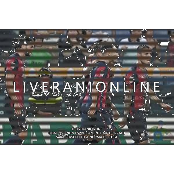 12-8-2023. Cagliari calcio-Palermo calcio. Trentaduesimi Coppa Italia Freccia Rossa 2023/2024, Stadio Unipol Domus Cagliari. Foto Salvatore Moi/Agenzia Aldo Liverani s.a.s. Nella foto: Gol ed esultanza del Cagliari in casa contro il Palermo, nello stadio Unipol Domus di Cagliari. Segna:Alessandro Di Padro Cagliari ©MOI SALVATORE / AGENZIA ALDO LIVERANI SAS  