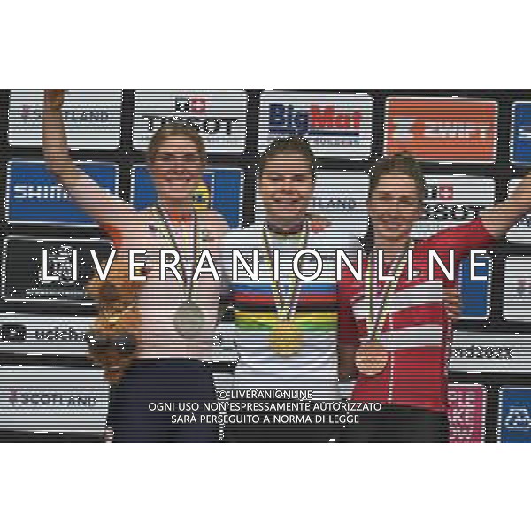 13-08-2023 World Championships Elite Women; 2023, Belgium; 2023, Olanda; 2023, Danimarca; Kopecky, Lotte; Vollering, Demi; Ludwig, Cecilie Uttrup; Glasgow; ©SIROTTI / AGENZIA ALDO LIVERANI SAS  