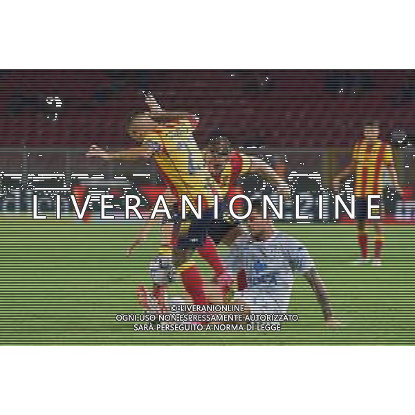 Gabriel Strefezza (US Lecce), Federico Baschirotto (US Lecce) and Alberto Cerri (Como 1907) during the Coppa Italia Round of 32 match between US Lecce and Como 1907 at stadio Via Del Mare on August 13, 2023 in Lecce, Italy. (Photo by Emmanuele Mastrodonato/ag. Aldo Liverani sas) / AGENZIA ALDO LIVERANI SAS  