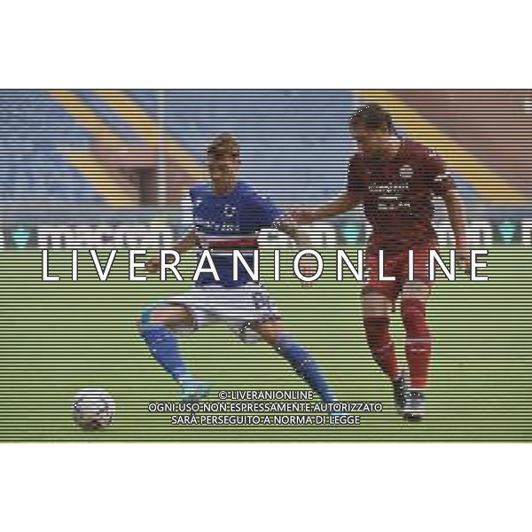 TVRG Sampdoria vs Sudtirol nella foto Leonardo Benedetti (Sampdoria) e Andrea Cagnano (Sudtirol) Genova 14-08-2023 Stadio Luigi Ferraris - Marassi Coppa Italia Frecciarossa - 32mi di finale foto Roberto Garavaglia/ag. Aldo Liverani sas