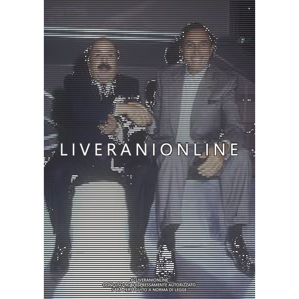 DIAP-RETROSPETTIVA PIPPO BAUDO PRESENTATORE TELEVISIVO NELLA FOTO PIPPO BAUDO NELL\'ANNO 1986 CON MAURIZIO COSTANZO AG ALDO LIVERANI SAS  