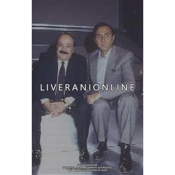 DIAP-RETROSPETTIVA PIPPO BAUDO PRESENTATORE TELEVISIVO NELLA FOTO PIPPO BAUDO NELL\'ANNO 1986 CON MAURIZIO COSTANZO AG ALDO LIVERANI SAS  