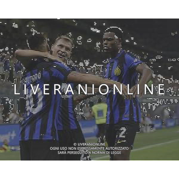 ESULTANZA DOPOGOL LAUTARO MARTINEZ CON NICOLO\' BARELLA E DENZEL DUMFRIES - INTER vs MONZA Campionato Calcio Serie A TIM 19-08-2023 ©PAOLO GIAMPIETRI /AGENZIA ALDO LIVERANI SAS