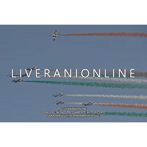 20-8-2023. Esibizione Aerei Frecce Tricolore Italia, presso lungomare Poetto di Cagliari, in occssione 100 anni Aeronautica Militare Italiana. Foto Salvatore Moi/Agenzia Aldo Liverani s.a.s. Nella foto: Aerei Frecce Tricolore Italia.