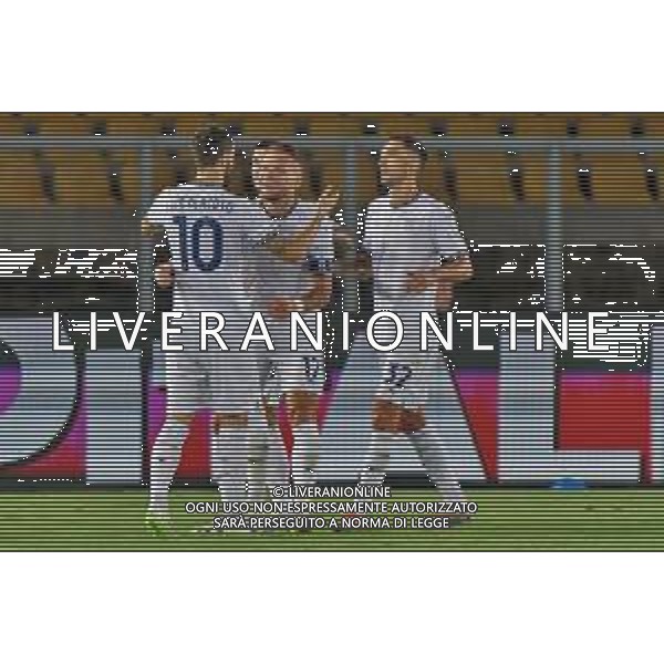 Ciro Immobile (S.S. Lazio) celebrates after scoring a goal with Luis Alberto (S.S. Lazio) during the Italian soccer Serie A match US Lecce vs SS Lazio on August 20, 2023 at Via del Mare Stadium in Lecce, Italy. Photo by Emmanuele Mastrodonato/ag. Aldo Liverani sas