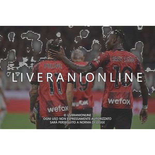 Milan vs Torino nella foto Christian Mate Pulisic (Milan) e Rafael Leao (Milan) esultano dopo il gol dell\'1 a 0 Milano 26-08-2023 Stadio Giuseppe Meazza - San Siro Campionato Serie A TIM - 2a giornata foto Roberto Garavaglia/ag. Aldo Liverani sas