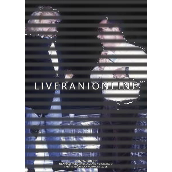 DIAP-RETROSPETTIVA GIANNI BONCOMPAGNI CONDUTTORE RADIOFONICO E PAROLIERE NELLA FOTO GIANNI BONCOMPAGNI CON HEATHER PARISI A ROMA NELL\'ANNO 1986 AG ALDO LIVERANI SAS 