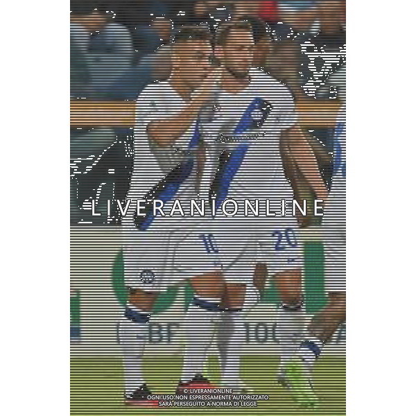 28-8-2023. Cagliari calcio-Inter F.C. 2° giornata campionato calcio italiano Serie A 2023/2024, Stadio Unipol Domus Cagliari. Foto Salvatore Moi/Agenzia Aldo Liverani s.a.s. Nella foto: Gol ed esultanza Inter in trasferta contro il Cagliari, nello stadio Unipol Domus di Cagliari. Segna: Lautaro Martínez Inter ©MOI SALVATORE / AGENZIA ALDO LIVERANI SAS