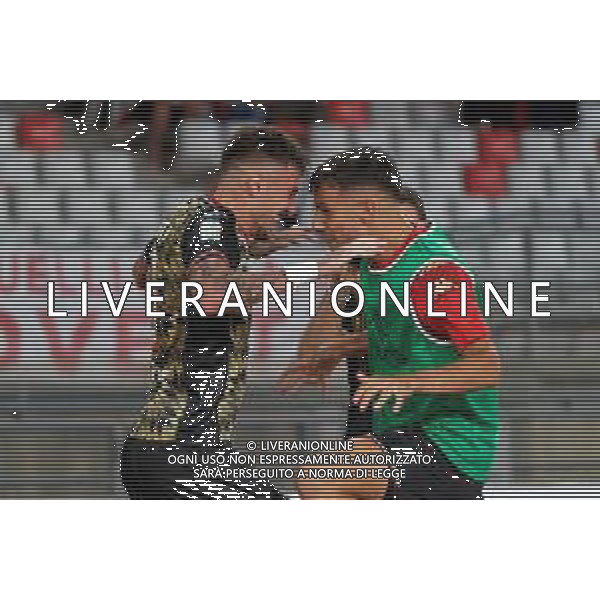 Marco Nasti (SSC Bari) celebrates after scoring a goal with teammates during the Italian Serie B match SSC Bari vs AS Cittadella on August 30, 2023 at the San Nicola stadium in Bari, Italy. Photo by Emmanuele Mastrodonato/ag. Aldo Liverani sas