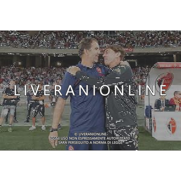 coach Edoardo Gorini (A.S. Cittadella 1973) and coach Michele Mignani (SSC Bari) during the Italian Serie B match SSC Bari vs AS Cittadella on August 30, 2023 at the San Nicola stadium in Bari, Italy. Photo by Emmanuele Mastrodonato/ag. Aldo Liverani sas