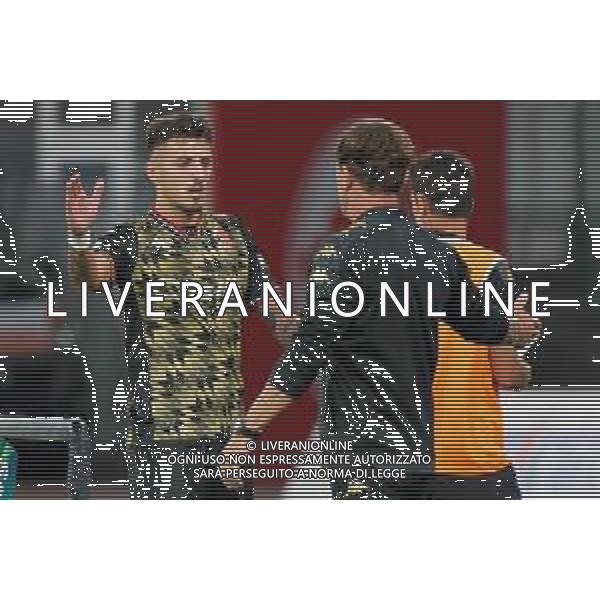 Marco Nasti (SSC Bari) and coach Michele Mignani (SSC Bari) during the Italian Serie B match SSC Bari vs AS Cittadella on August 30, 2023 at the San Nicola stadium in Bari, Italy. Photo by Emmanuele Mastrodonato/ag. Aldo Liverani sas