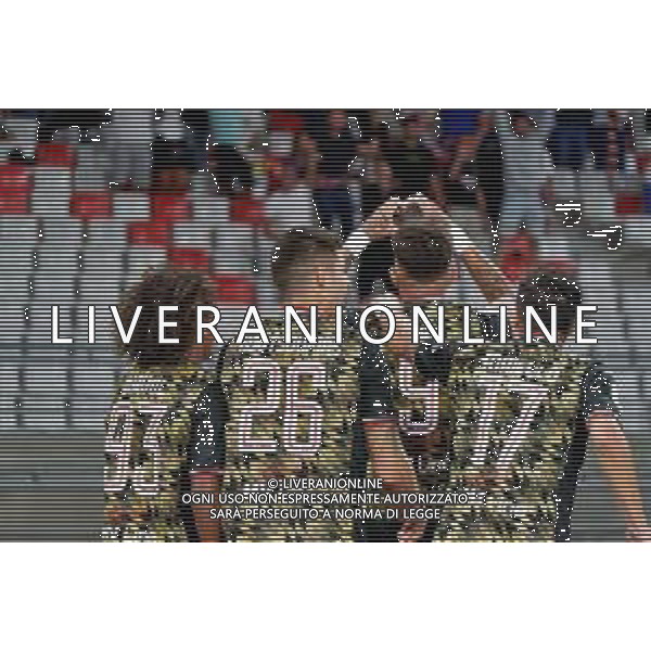 Marco Nasti (SSC Bari) celebrates after scoring a goal with teammates during the Italian Serie B match SSC Bari vs AS Cittadella on August 30, 2023 at the San Nicola stadium in Bari, Italy. Photo by Emmanuele Mastrodonato/ag. Aldo Liverani sas