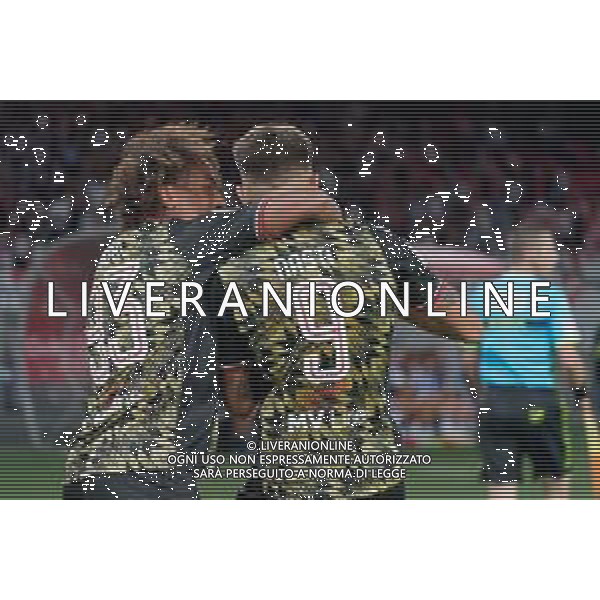 Marco Nasti (SSC Bari) celebrates after scoring a goal with Mehdi Dorval (SSC Bari) during the Italian Serie B match SSC Bari vs AS Cittadella on August 30, 2023 at the San Nicola stadium in Bari, Italy. Photo by Emmanuele Mastrodonato/ag. Aldo Liverani sas
