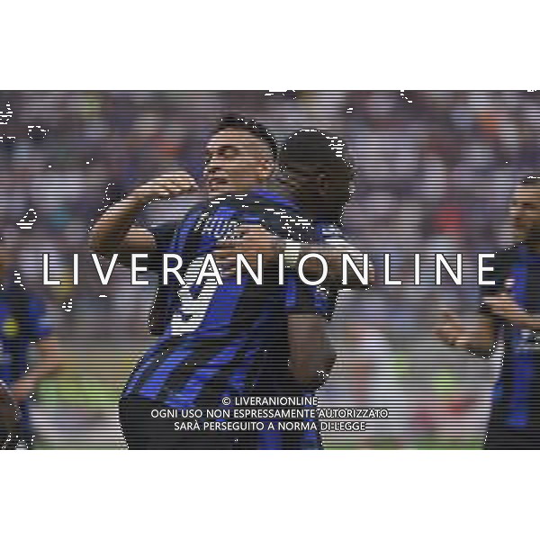 Inter vs Fiorentina nella foto Marcus Thuram (Inter) e Lautaro Martinez (Inter) esultano dopo il gol dell\'1 a 0 Milano 03-09-2023 Stadio Giuseppe Meazza - San Siro Campionato Serie A TIM - 3a giornata foto Roberto Garavaglia/ag. Aldo Liverani sas