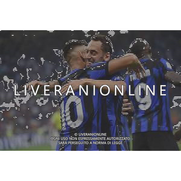 Inter vs Fiorentina nella foto Lautaro Martinez (Inter) e Hakan Calhanoglu (Inter) esultano dopo il gol del 2 a 0 Milano 03-09-2023 Stadio Giuseppe Meazza - San Siro Campionato Serie A TIM - 3a giornata foto Roberto Garavaglia/ag. Aldo Liverani sas