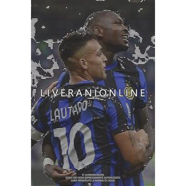 Inter vs Fiorentina nella foto Lautaro Martinez (Inter) e Marcus Thuram (Inter) esultano dopo il gol del 2 a 0 Milano 03-09-2023 Stadio Giuseppe Meazza - San Siro Campionato Serie A TIM - 3a giornata foto Roberto Garavaglia/ag. Aldo Liverani sas