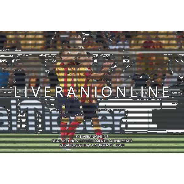 Federico Baschirotto (US Lecce) and Joan Gonzalez (US Lecce) applauds fans during the Italian soccer Serie A match US Lecce vs US Salernitana 1919 on September 3, 2023 at Via del Mare Stadium in Lecce, Italy. Photo by Emmanuele Mastrodonato/ag. Aldo Liverani sas/AGENZIA ALDO LIVERANI SAS