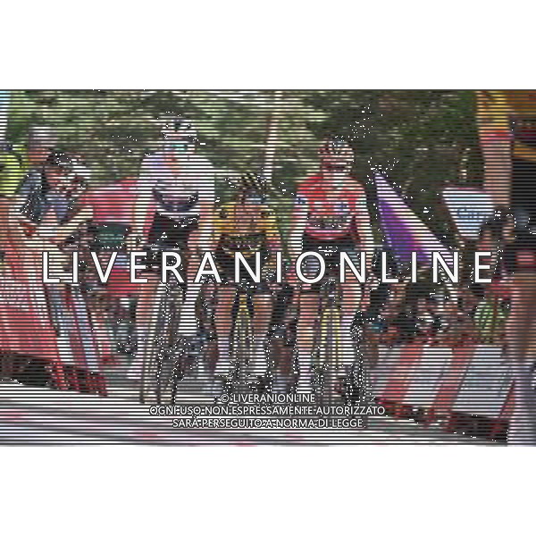 06-09-2023 Vuelta A Espana; Tappa 11 Lerma - Laguna Negra De Urbion; 2023, Jumbo - Visma; 2023, Soudal - Quickstep; Kuss, Sepp; Evenepoel, Remco; Roglic, Primoz; Laguna Negra De Urbion; ©SIROTTI / AGENZIA ALDO LIVERANI SAS
