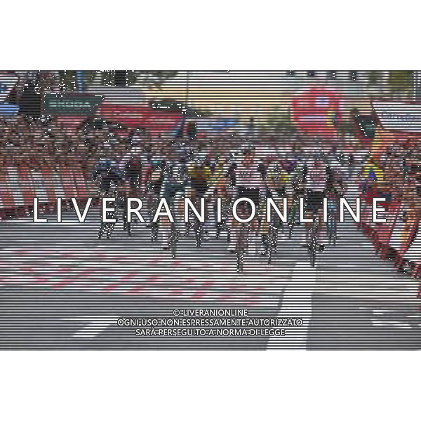 07-09-2023 Vuelta A Espana; Tappa 12 Olvega - Zaragoza; 2023, Uae Emirates; 2023, Caja Rural - Seguros Rga; 2023, Alpecin - Deceuninck; Molano, Sebastian; Aular Sanabria, Orluis; Groves, Kaden; Oliveira, Rui; Zaragoza; ©SIROTTI / AGENZIA ALDO LIVERANI SAS