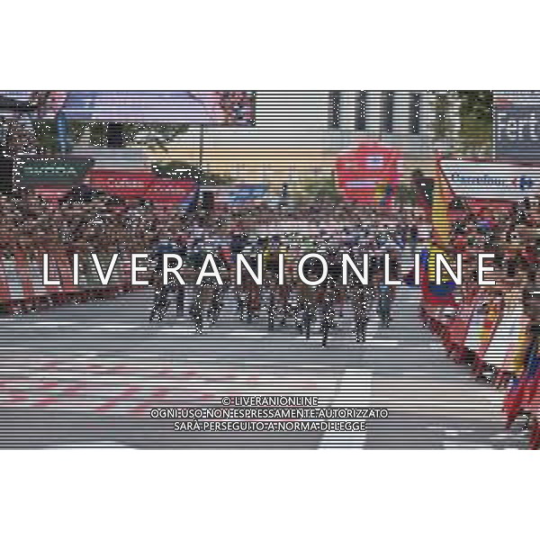 07-09-2023 Vuelta A Espana; Tappa 12 Olvega - Zaragoza; 2023, Uae Emirates; 2023, Caja Rural - Seguros Rga; 2023, Alpecin - Deceuninck; Molano, Sebastian; Aular Sanabria, Orluis; Groves, Kaden; Zaragoza; ©SIROTTI / AGENZIA ALDO LIVERANI SAS