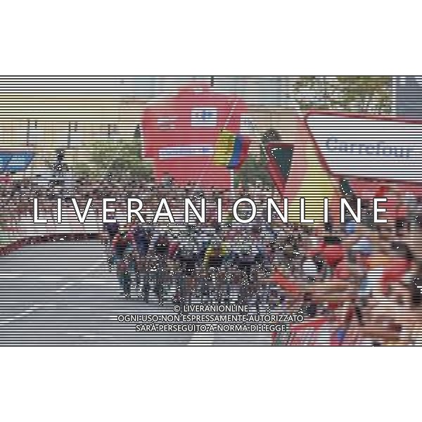 07-09-2023 Vuelta A Espana; Tappa 12 Olvega - Zaragoza; 2023, Uae Emirates; 2023, Caja Rural - Seguros Rga; Molano, Sebastian; Aular Sanabria, Orluis; Zaragoza; ©SIROTTI / AGENZIA ALDO LIVERANI SAS