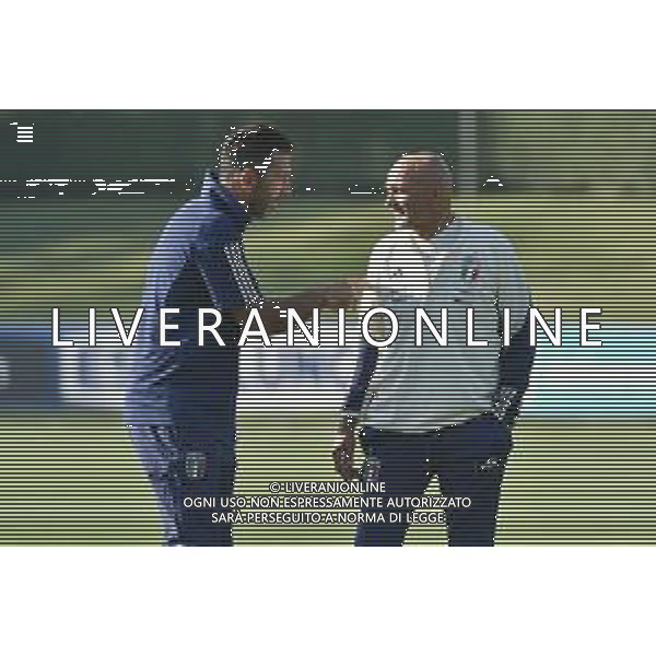 TVRG Allenamento Italia nella foto Gianluigi Buffon SX capo delegazione Italia e Luciano Spalletti DX allenatore Italia Carnago (VA) 11-09-2023 Allenamento della Nazionale Italiana presso il centro sportivo di Milanello in preparazione della gara contro l\'Ucraina valevole per le qualificazioni a UEFA Euro 2024 foto Roberto Garavaglia/ag. Aldo Liverani sas